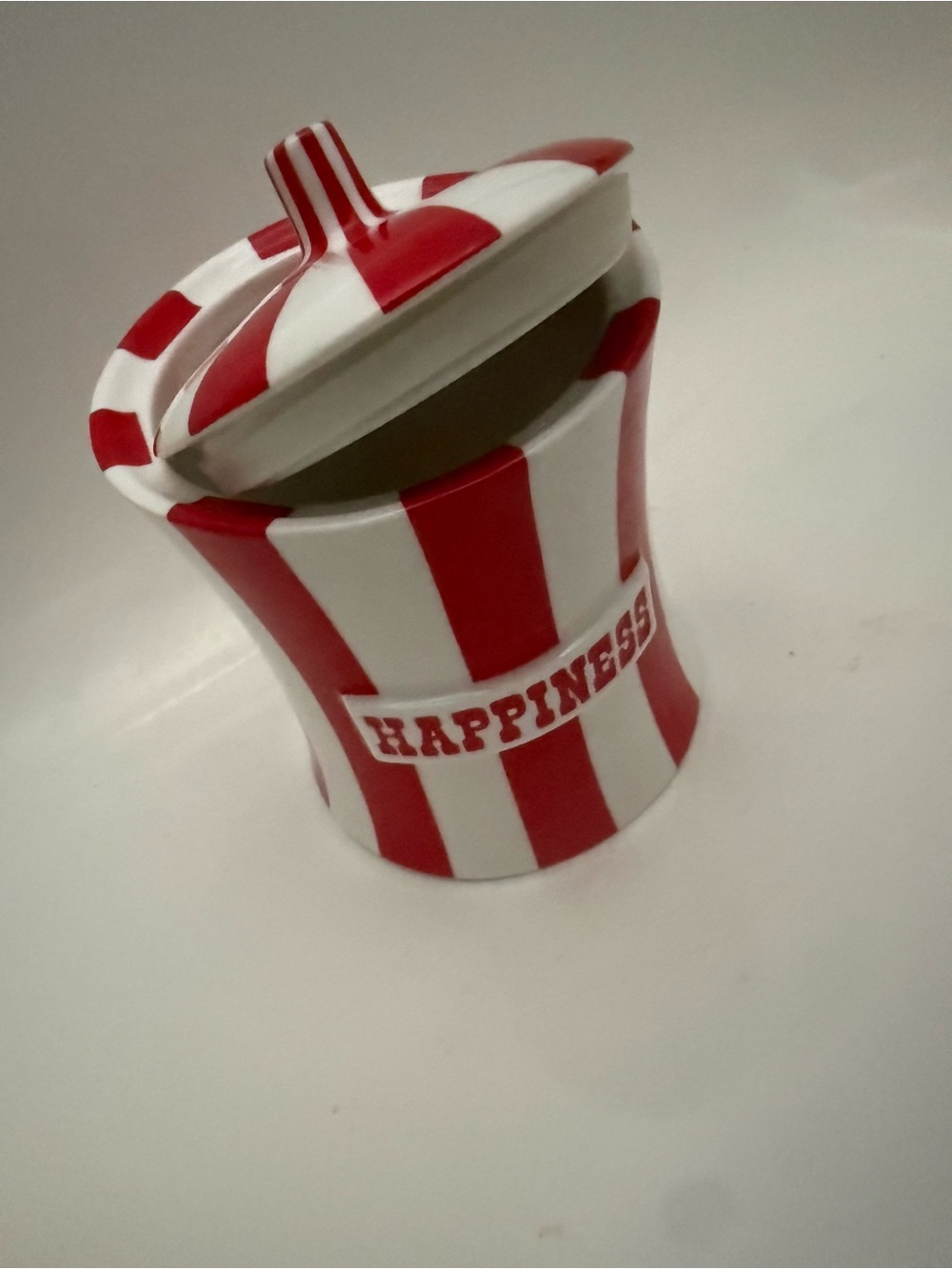 Jonathan Adler Red and White Striped 'HAPPINESS' Ceramic Jar - Picture 5 of 6